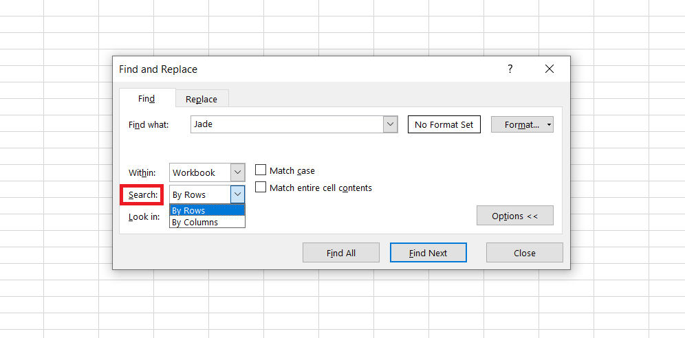 So verwenden Sie die Suchfunktion zum Suchen und Ersetzen in Excel - change search flow in