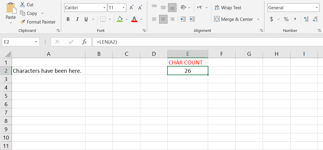 The LEN function in Excel counts the characters