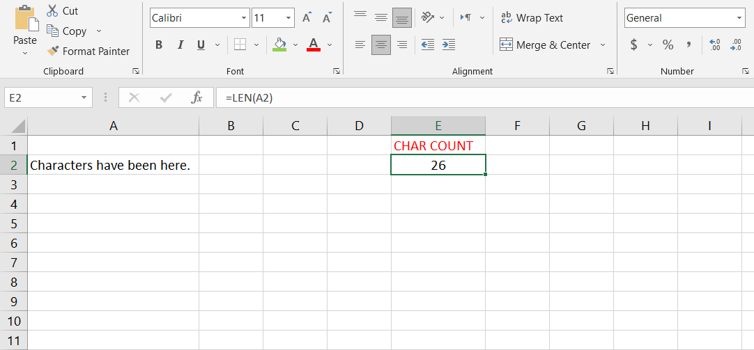 So zählen Sie Wörter und Zeichen in Excel mit der LEN-Funktion - char count first 1