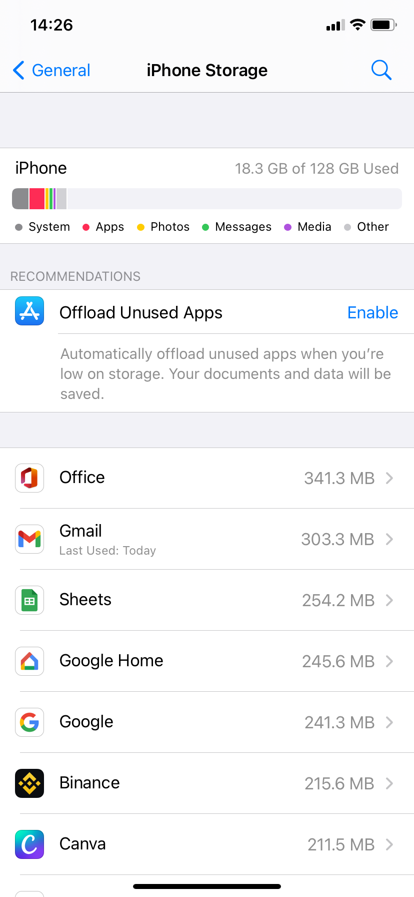 Storage status in iOS