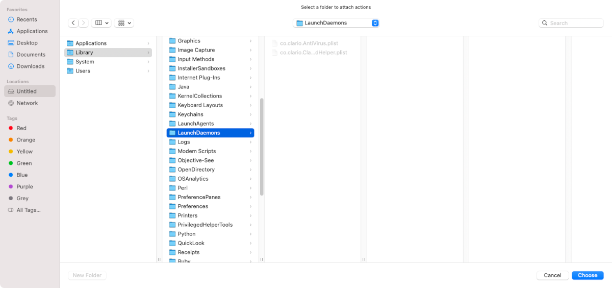 choosing launchdaemons folder in mac script editor