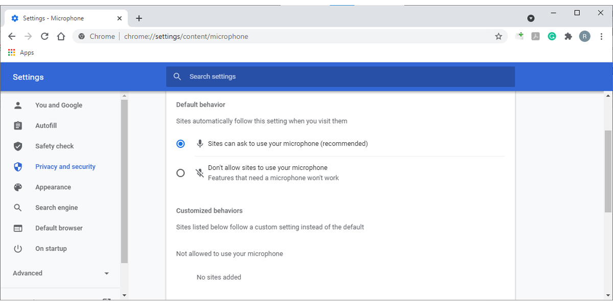 Google Chrome privacy settings