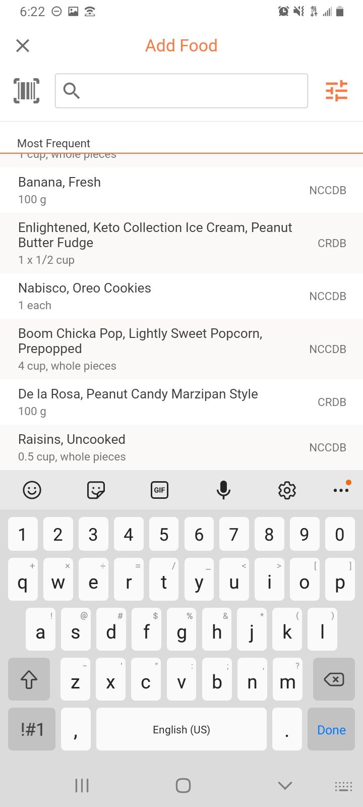Adding a food diary entry in Chronometer