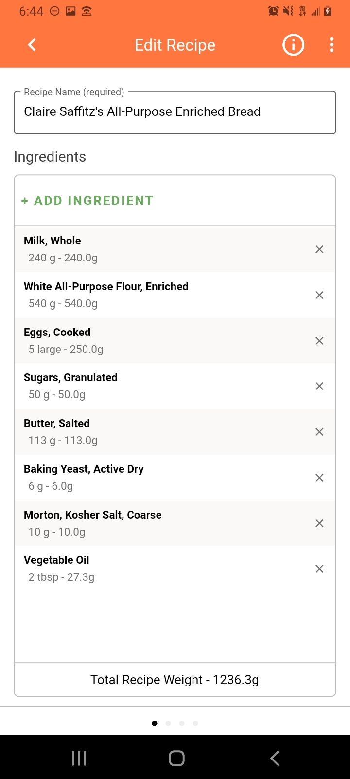 The list of ingredients in our recipe