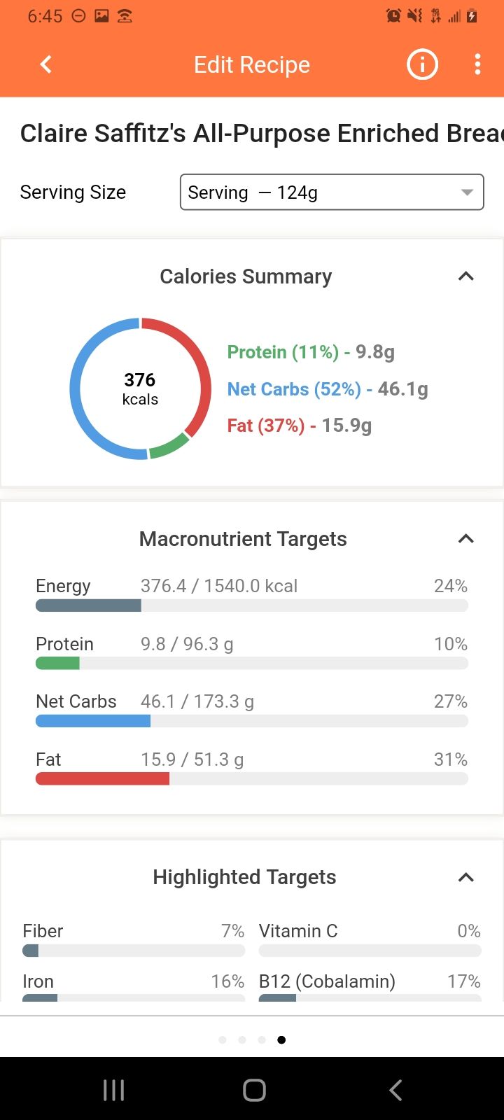 The nutrition breakdown of our recipe