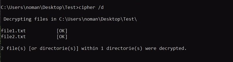 decrypt encrypted files via command prompt