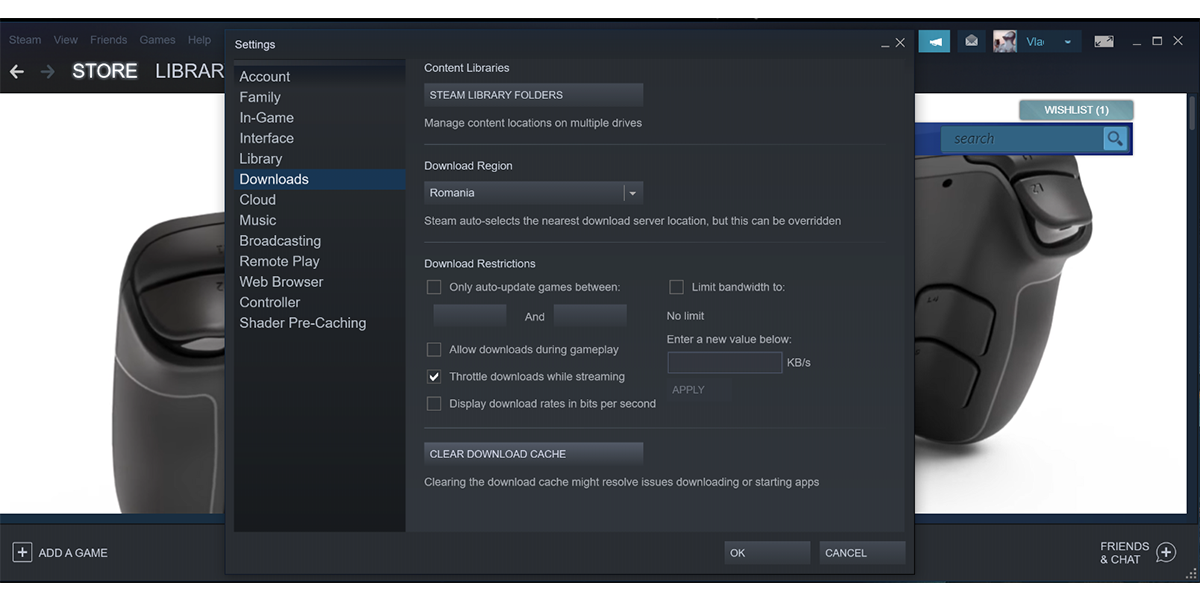 Clear download cache in Steam