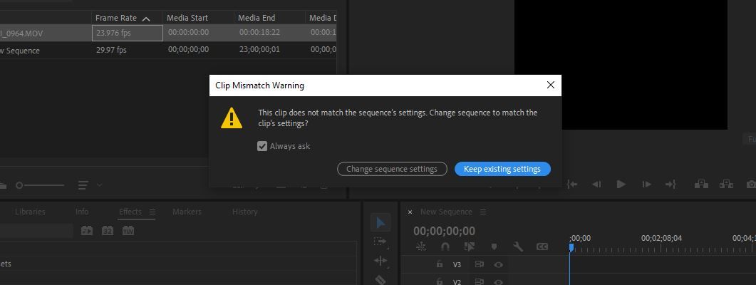 Clip mismatch warning adobe premiere что делать