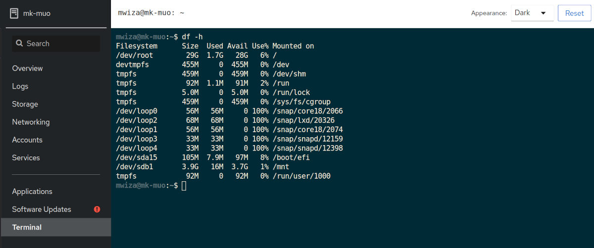 cockpit linux terminal