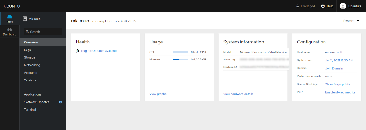 Erste Schritte mit Cockpit, einem webbasierten Linux-Server-Verwaltungstool - cockpit overview page