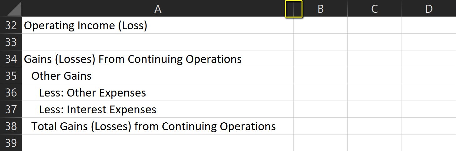 So erstellen Sie eine Gewinn- und Verlustrechnung in Excel - column resize