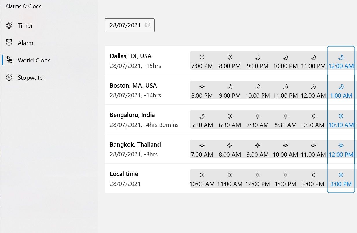 compare time zone 1 - Come utilizzare l’app Sveglia e Orologio mondiale su Windows 10