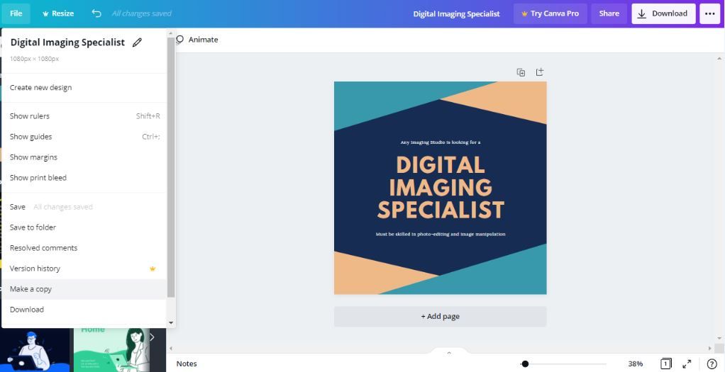 make a copy of design on canva