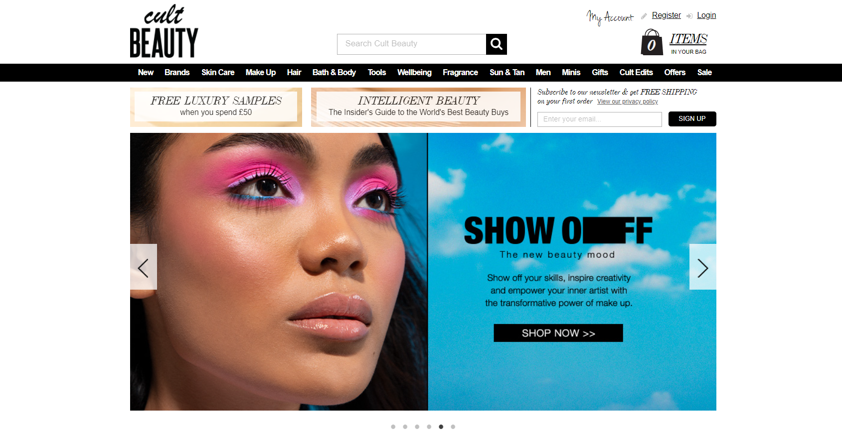 Screen capture of Cult Beauty website homepage