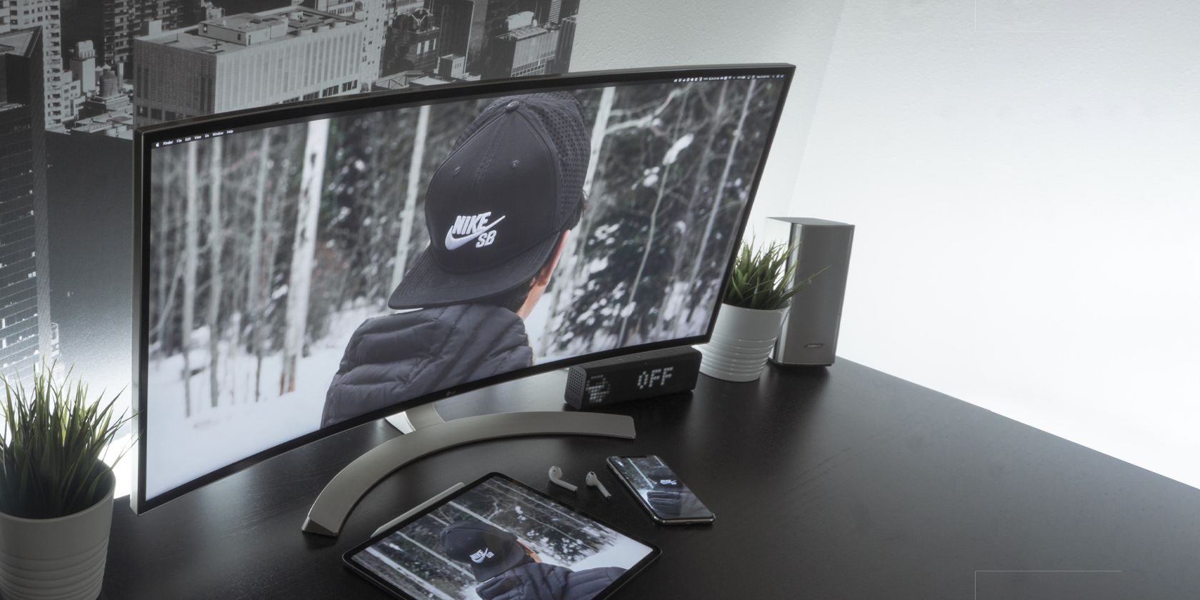 Curved ultrawide monitor on a desk