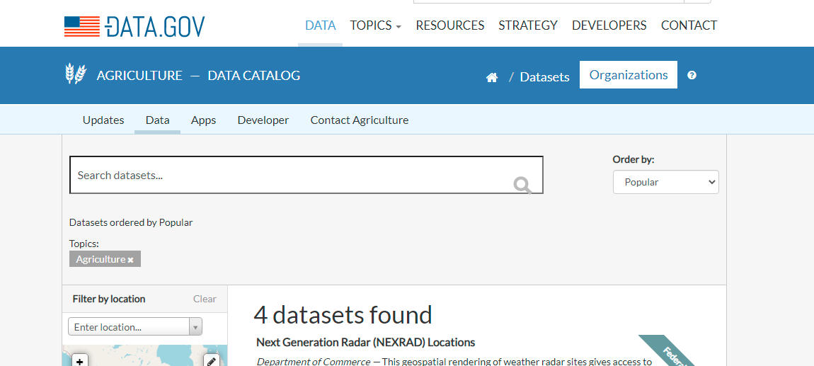 screenshot of data.gov website