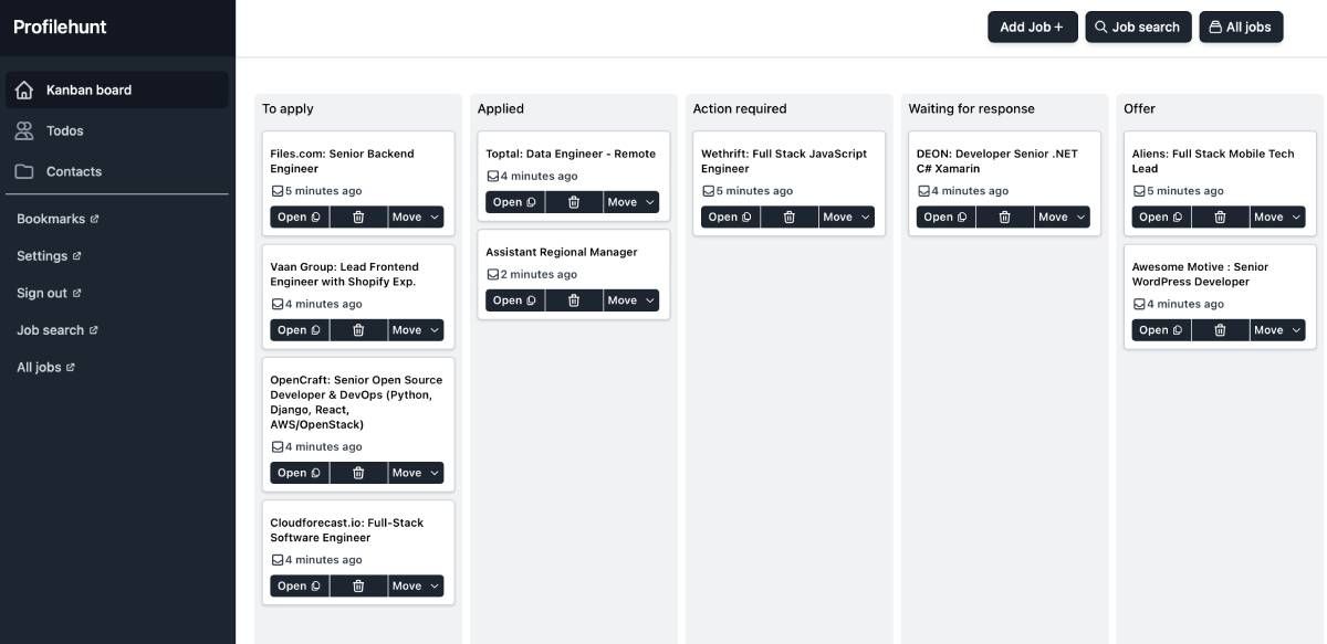 Profile Hunt is a job hunt organizer in the form of a kanban app