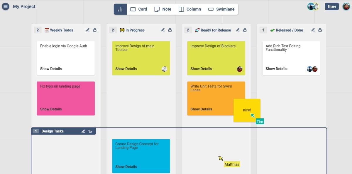 Yo Kanban digitally recreates the whiteboard experience of a kanban, packing several features in a free kanban tool