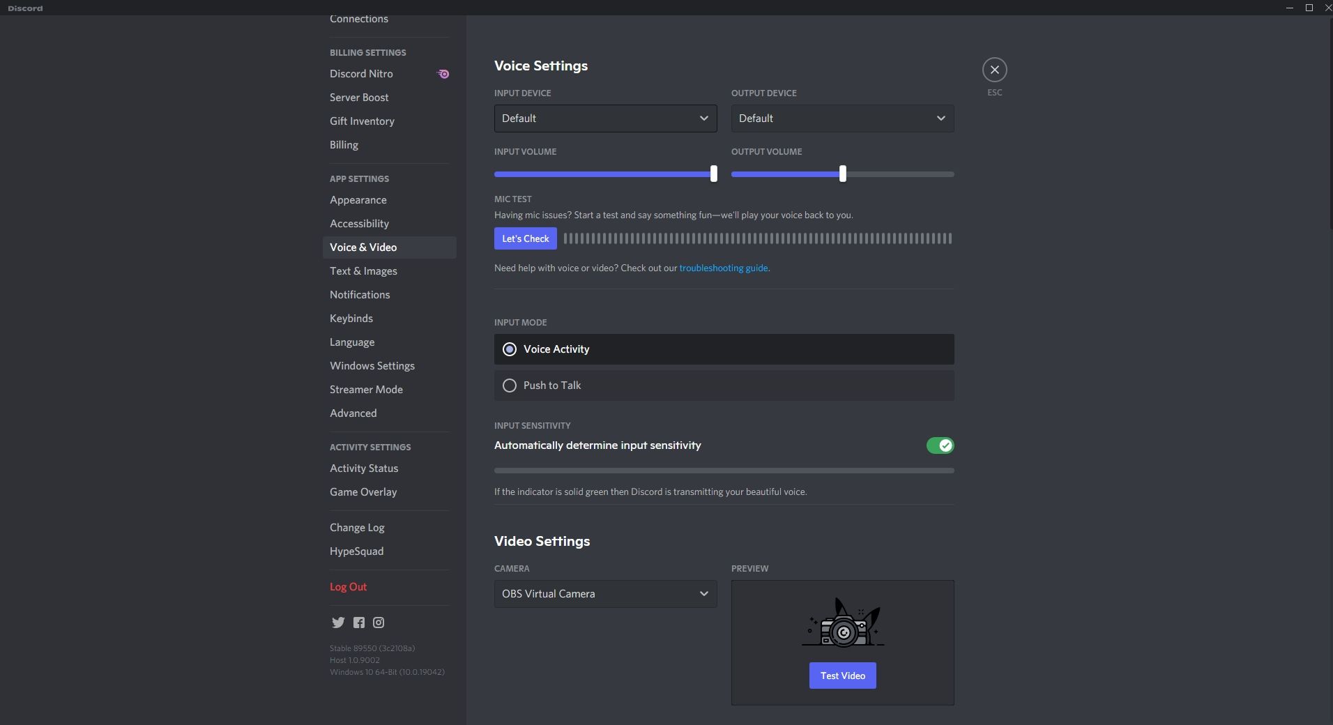 Discord voice and video settings