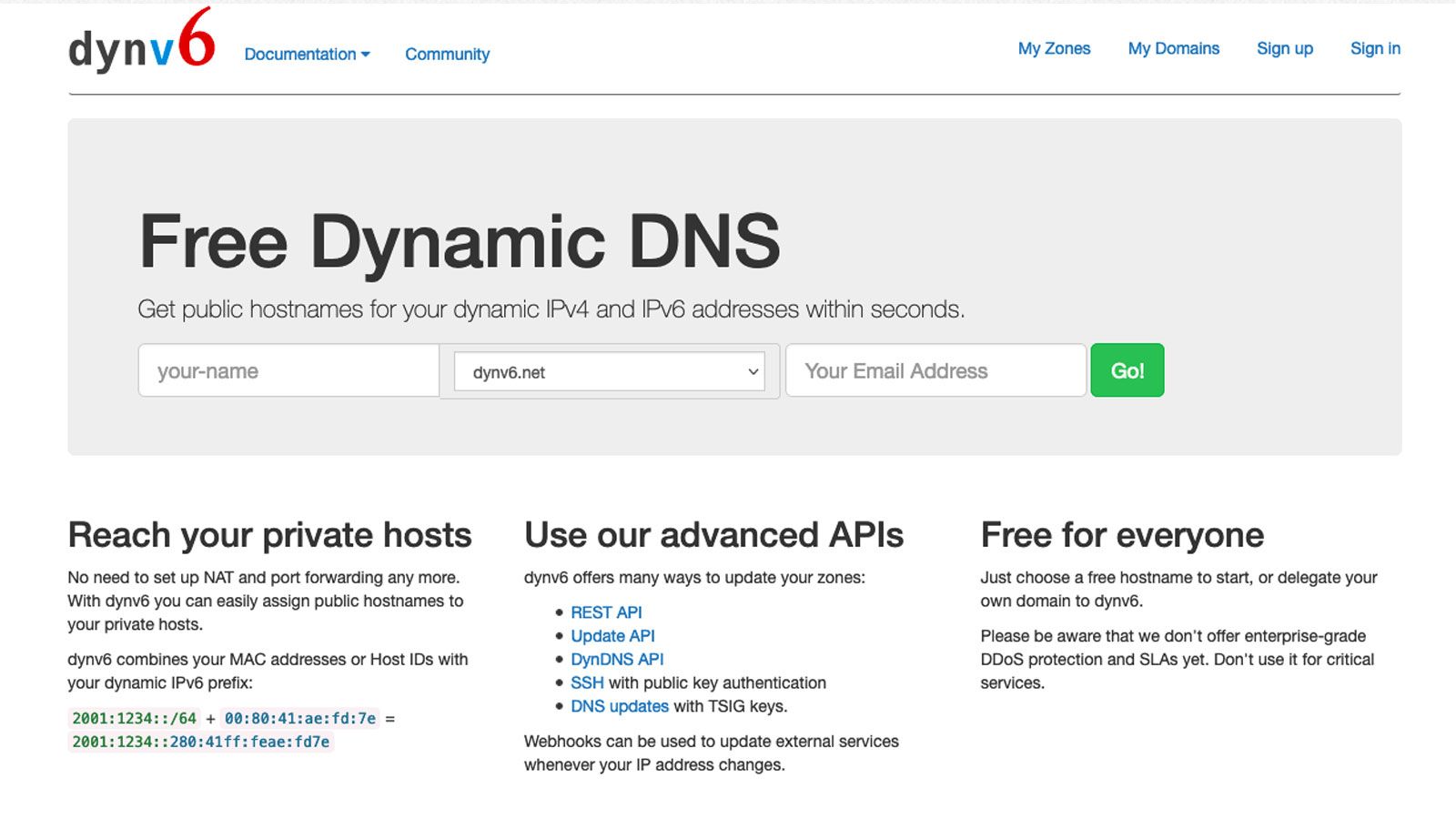 Dynv6 DNS launch page