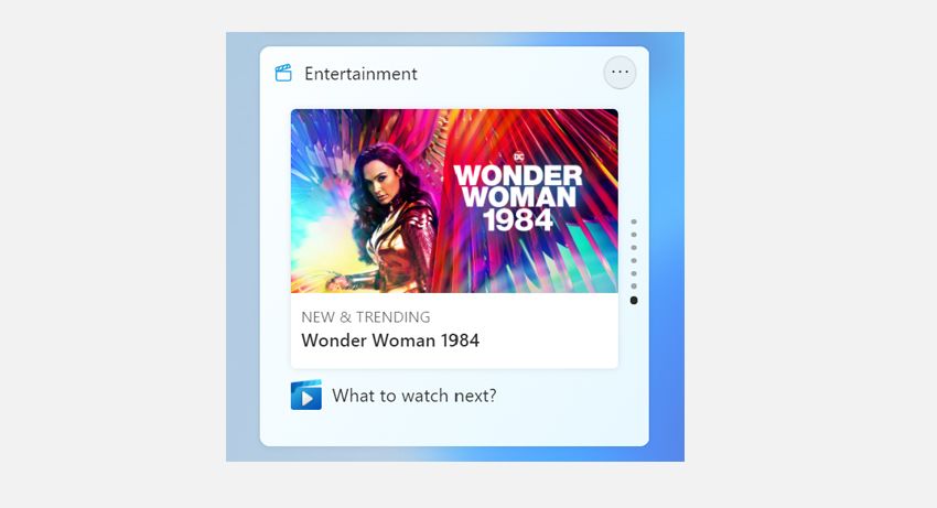 entertainment widget - Microsoft lancia gli straordinari menu contestuali di Windows 11