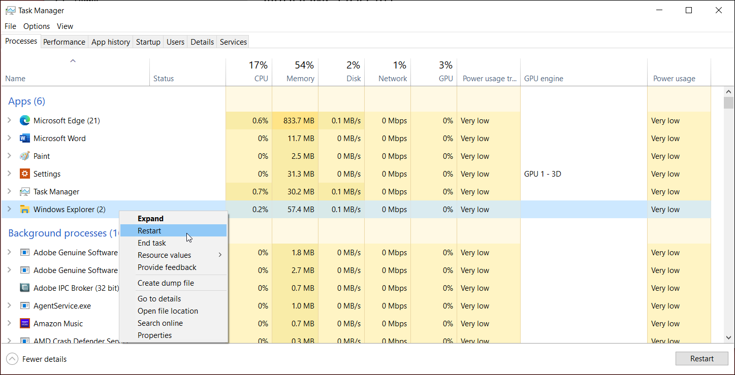 restart explorer exe process