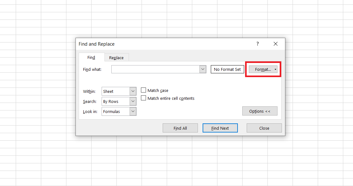 search for cells with a specific formatting