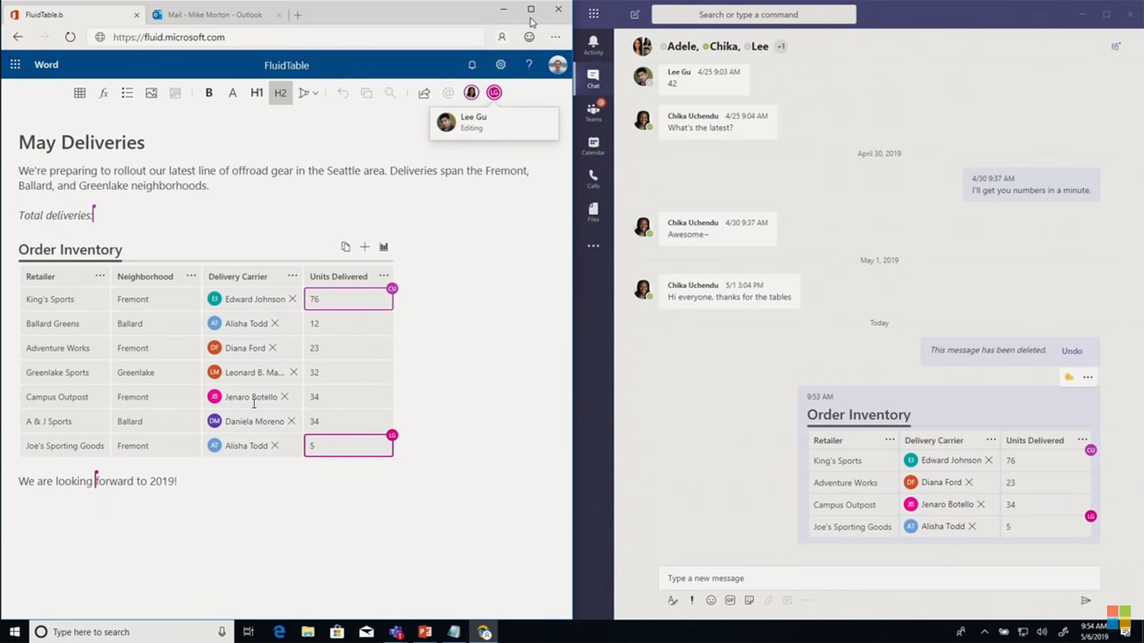 Fluid Components in Microsoft Word and Teams