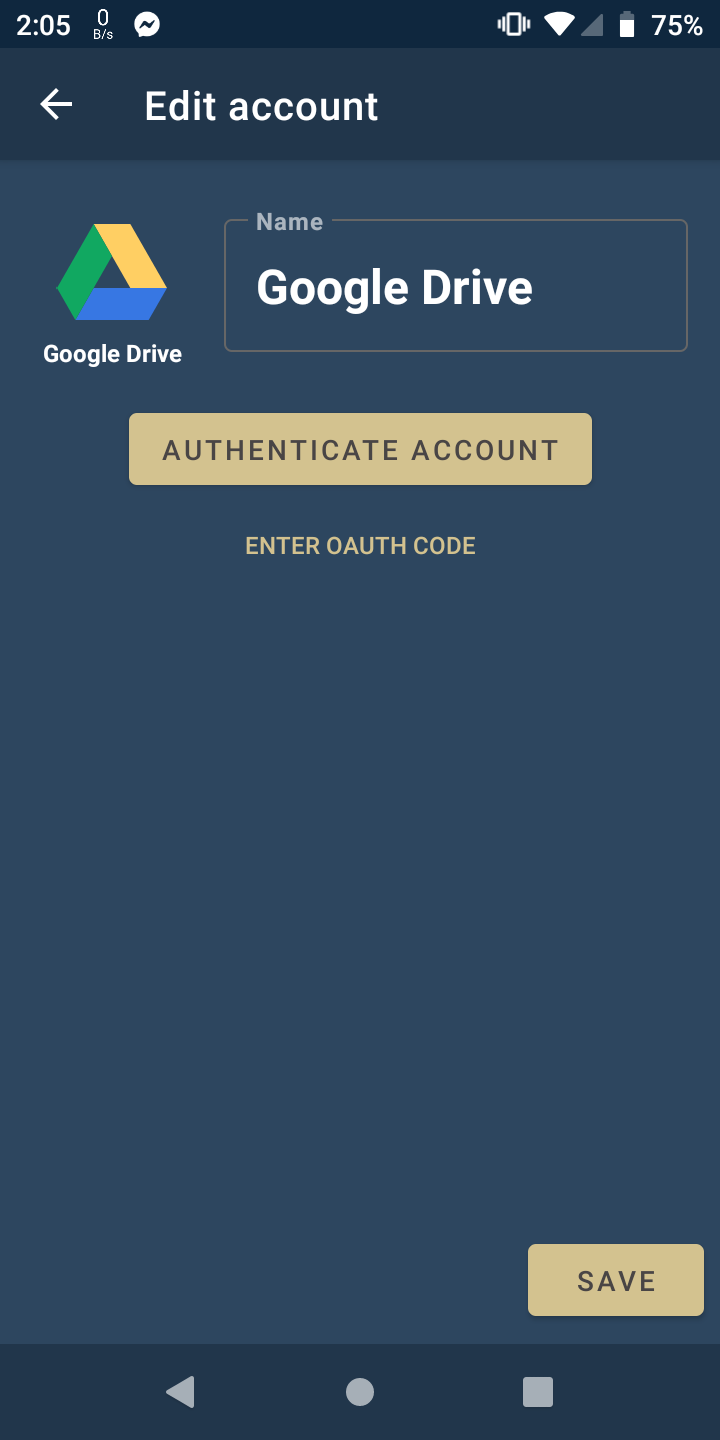 Account authentication in FolderSync
