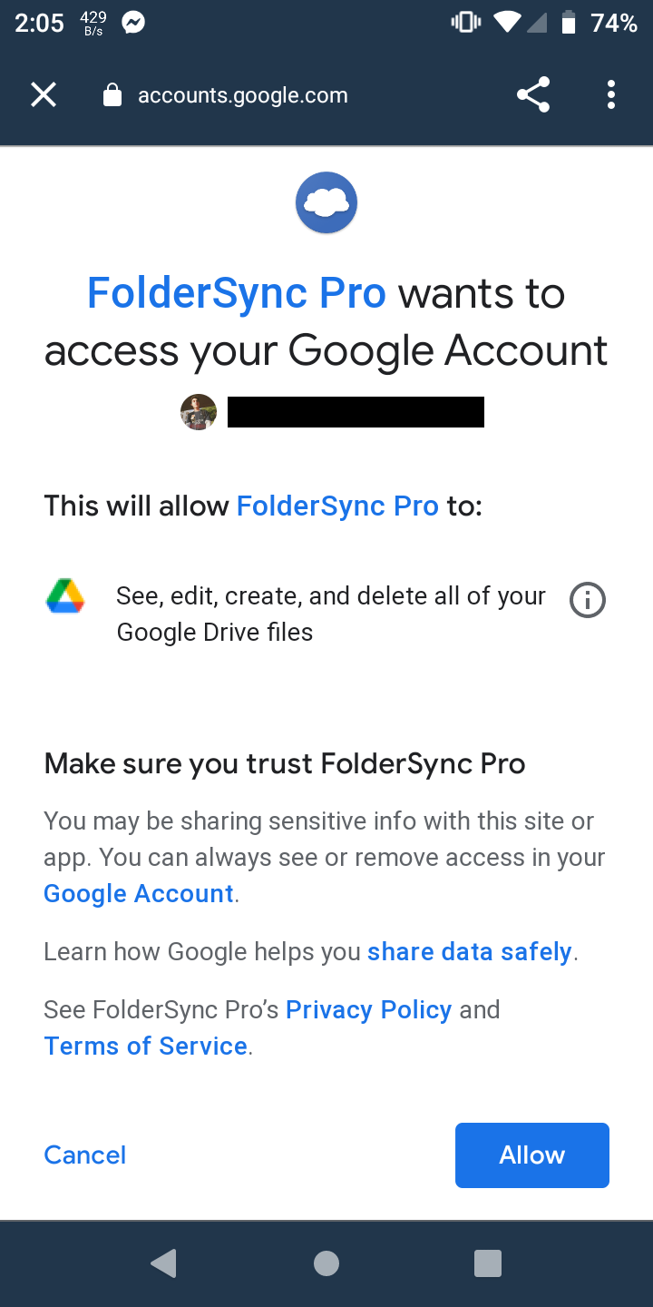 Google Account permissions page