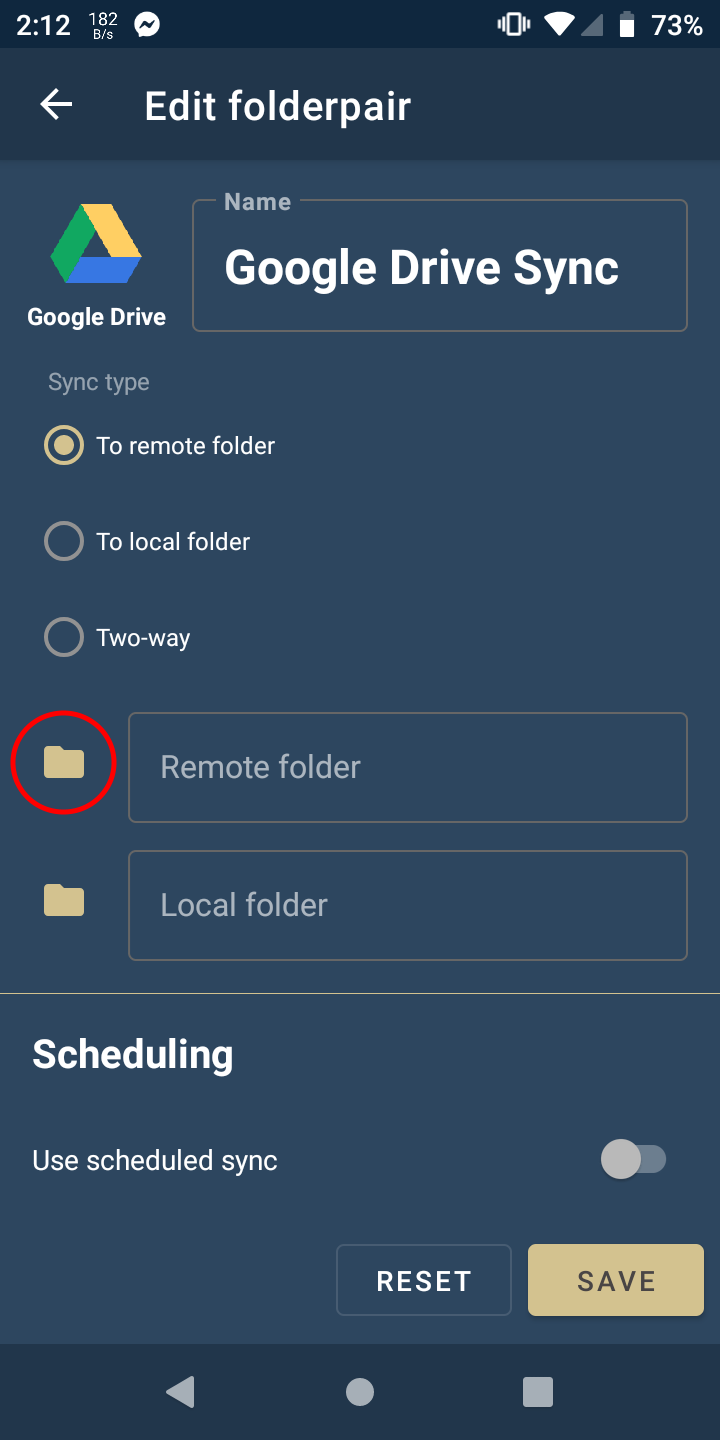Selecting remote folder