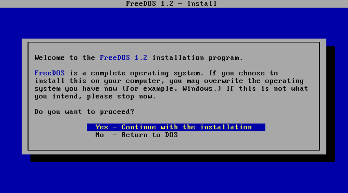 FreeDOS installation menu