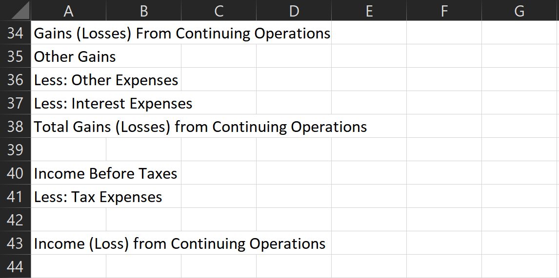 So erstellen Sie eine Gewinn- und Verlustrechnung in Excel - gains from continuing operations income statement