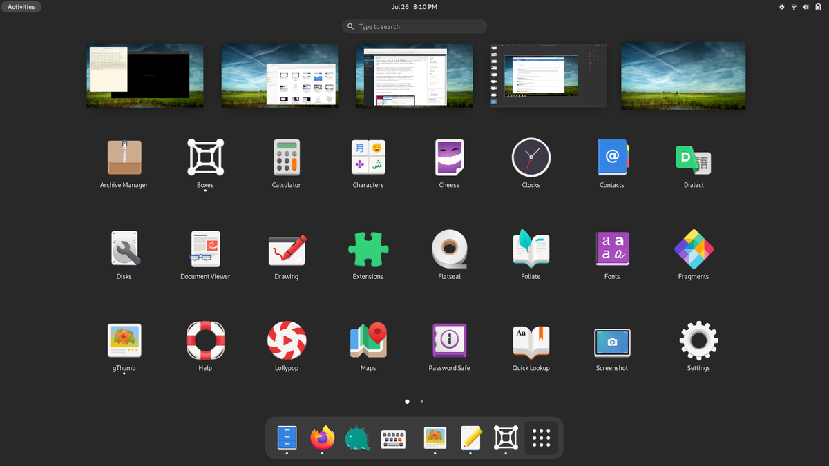 The app drawer open in GNOME.
