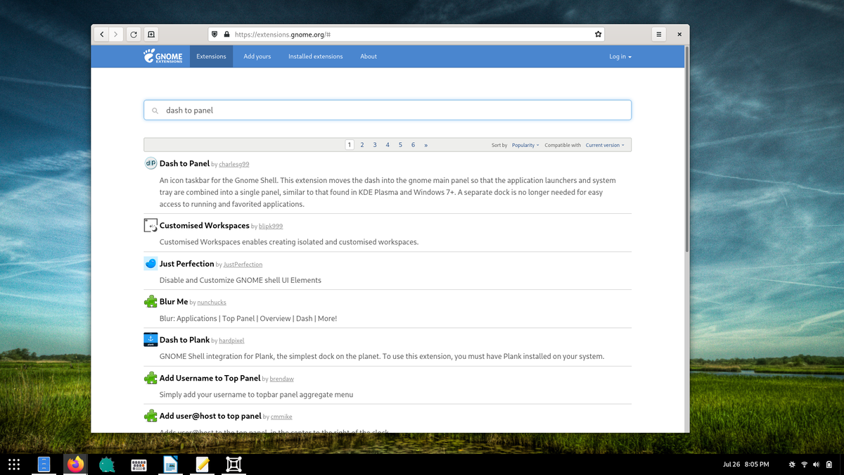 The dash to panel extension for GNOME.