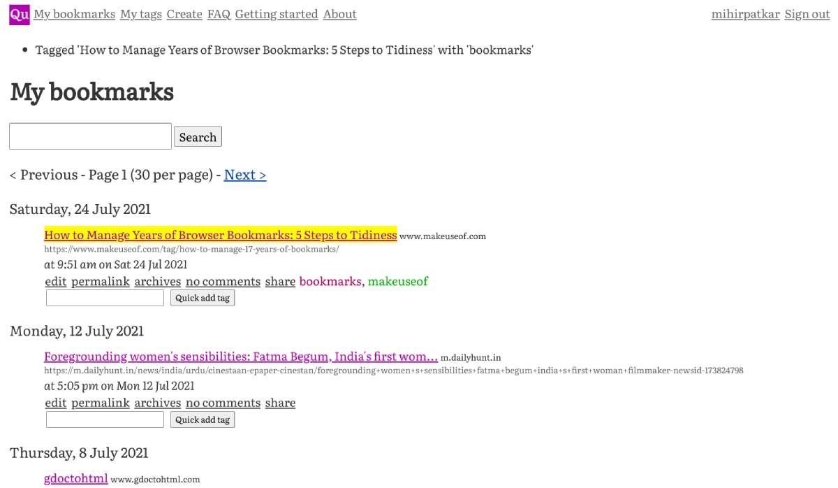 Quarchive indexes and crawls all your bookmarks to give you full-text search within your saved links