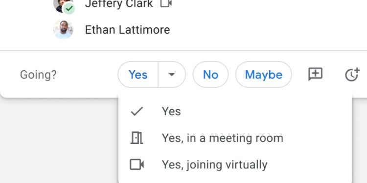 Responding to an invite on Google Calendar