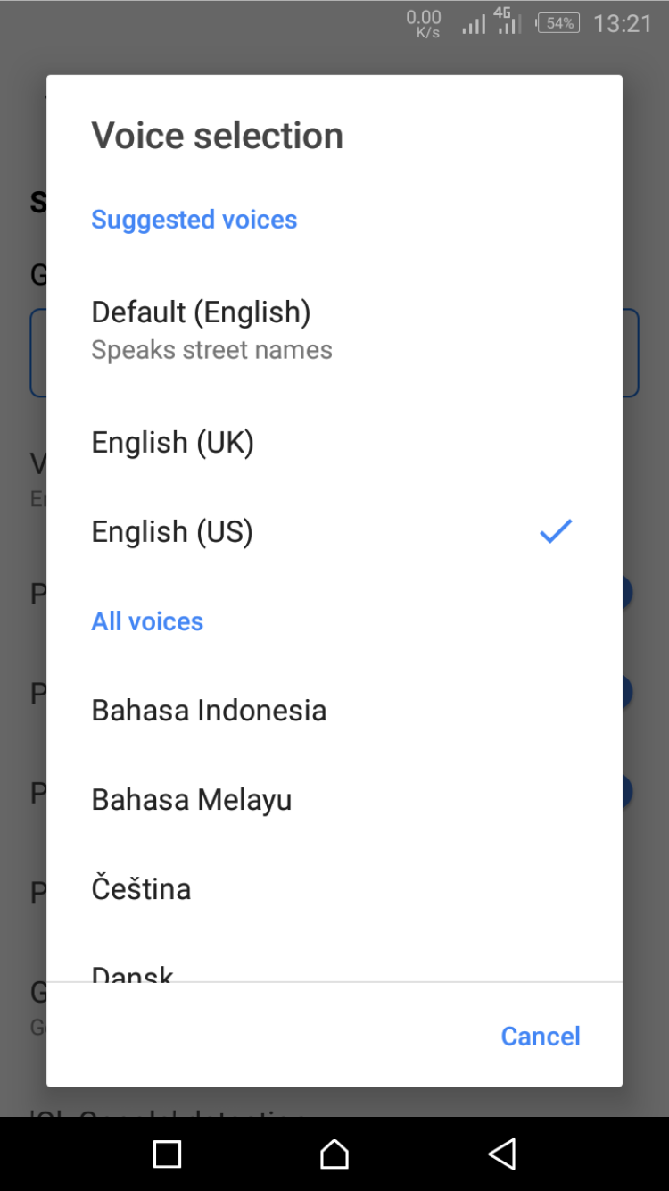 Google Maps Voice selection option