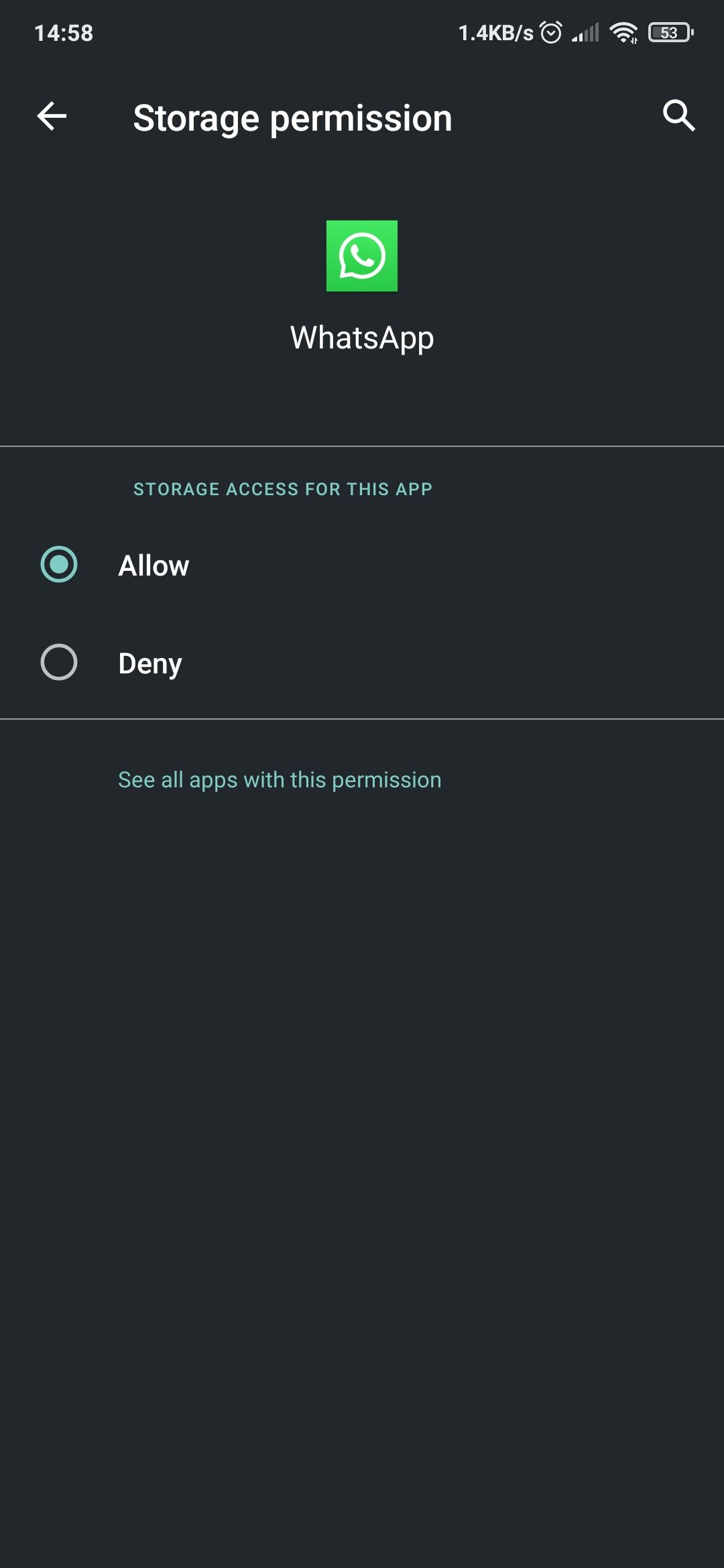 Granting WhatsApp storage permission on Android