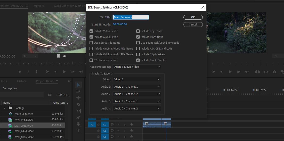 EDL options in Premiere Pro