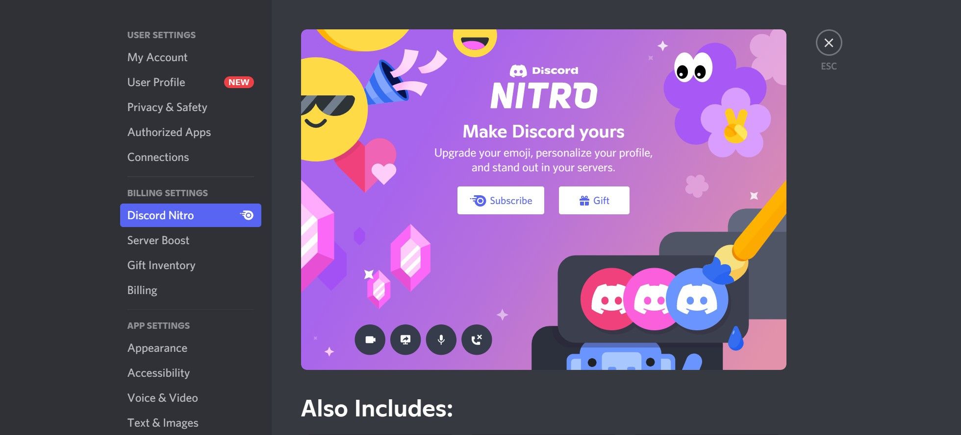 Subscribing to Discord Nitro from Settings menu