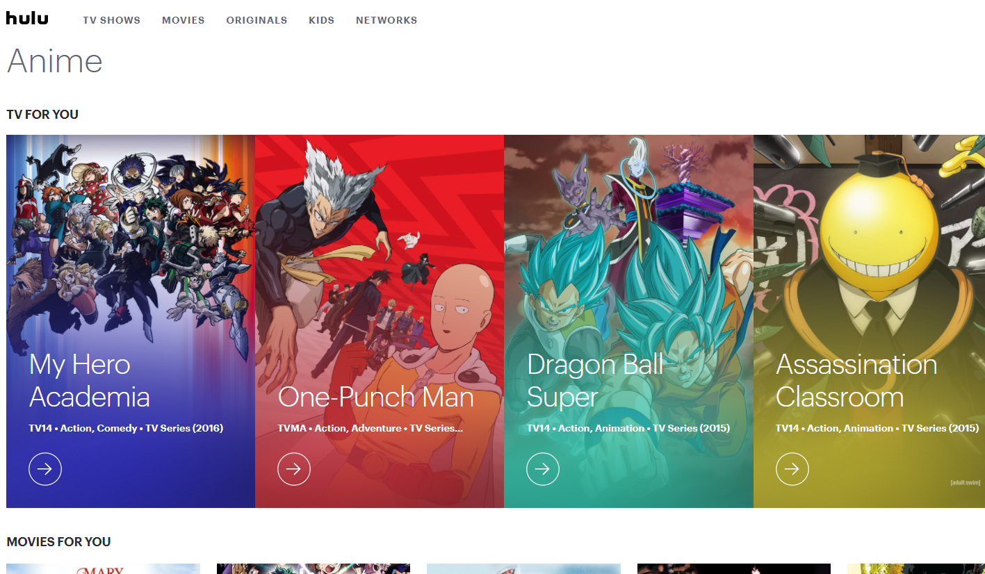 hulu - I 6 migliori servizi di streaming di anime (gratuiti e a pagamento)