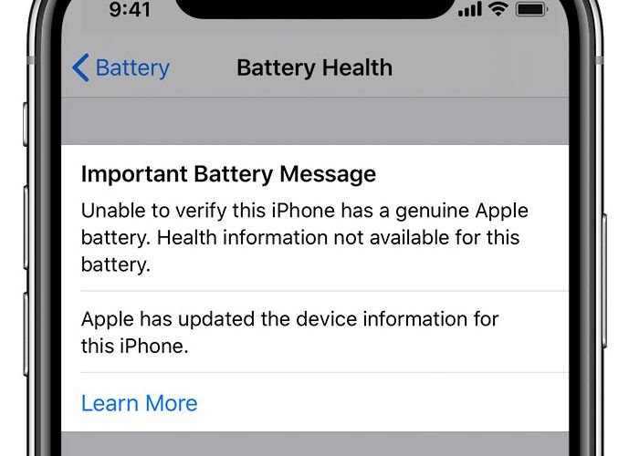 iPhone Battery non-genuine part warning