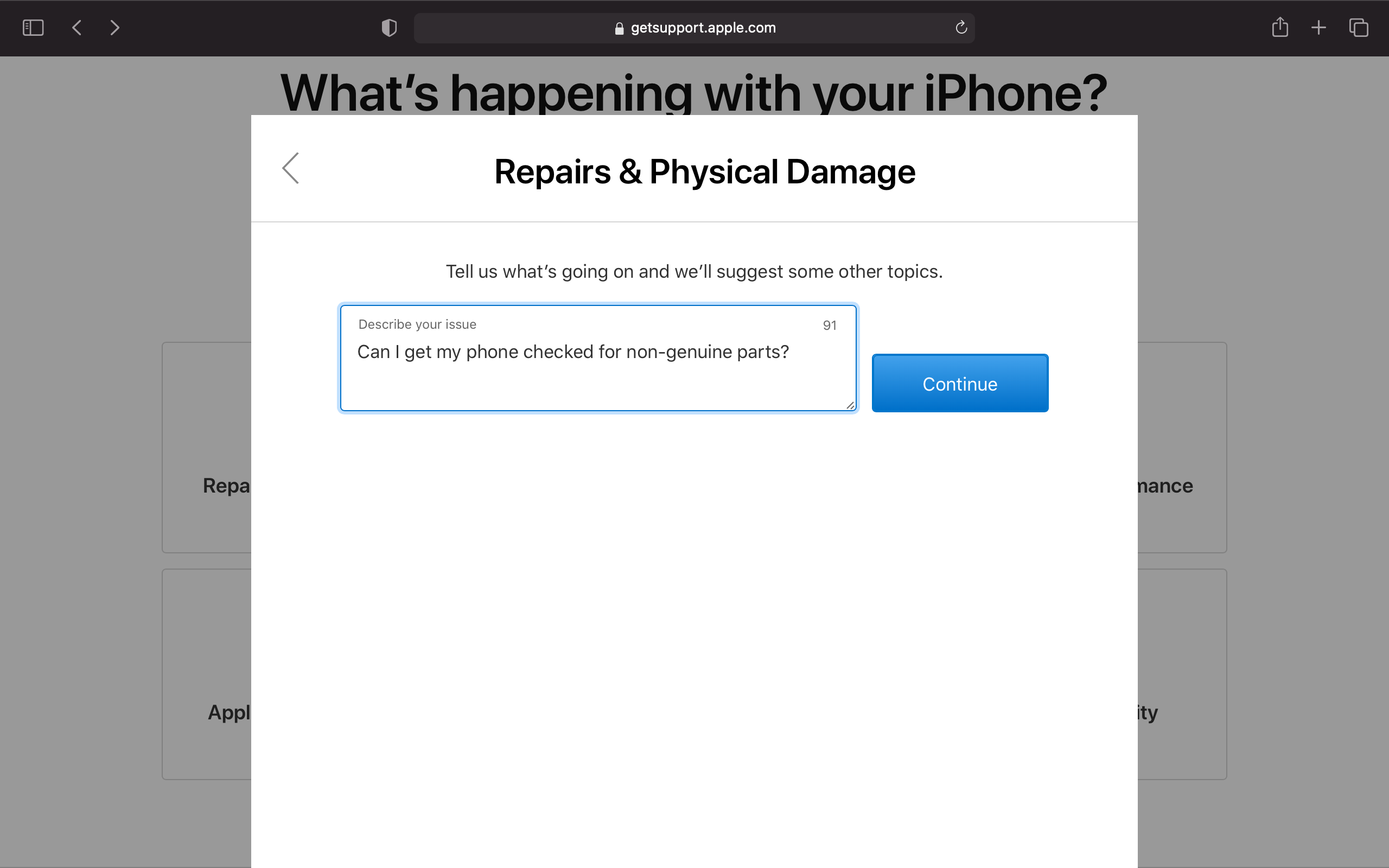 iPhone Support Request