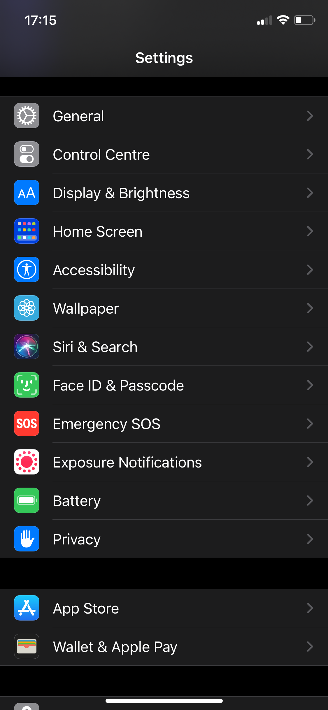 iOS Settings app with Display & Brightness shown