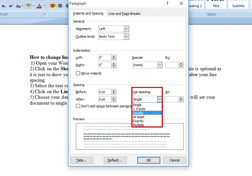 how to fix spacing in word document for thai language