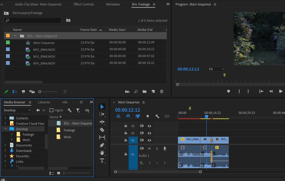 An imported EDL in Premiere Pro