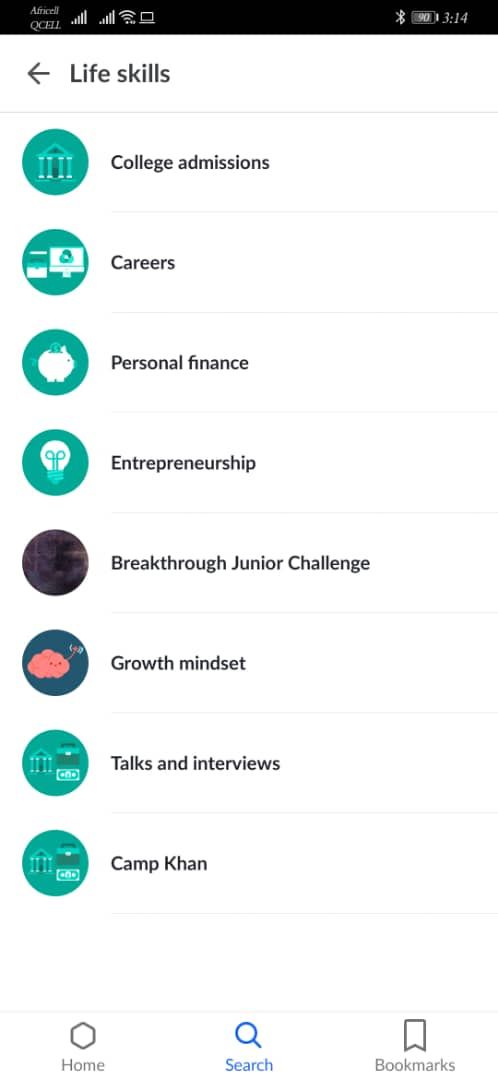 Screenshot of app to learn new skills