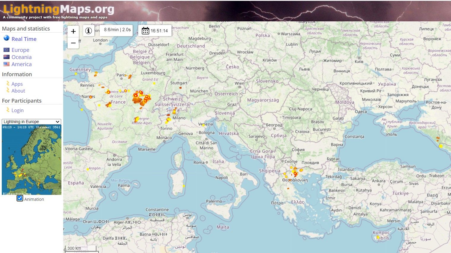 lightning maps from around the globe