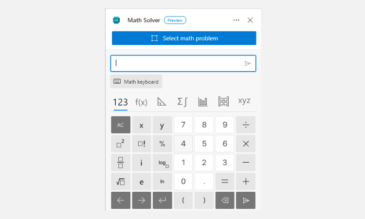 keyboard for entering math problems